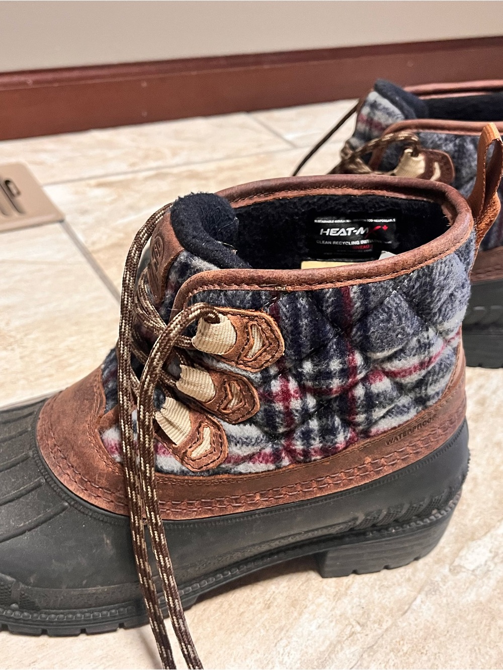 KAMIK - Plaid Waterproof Boots - Brown / Gray / Red